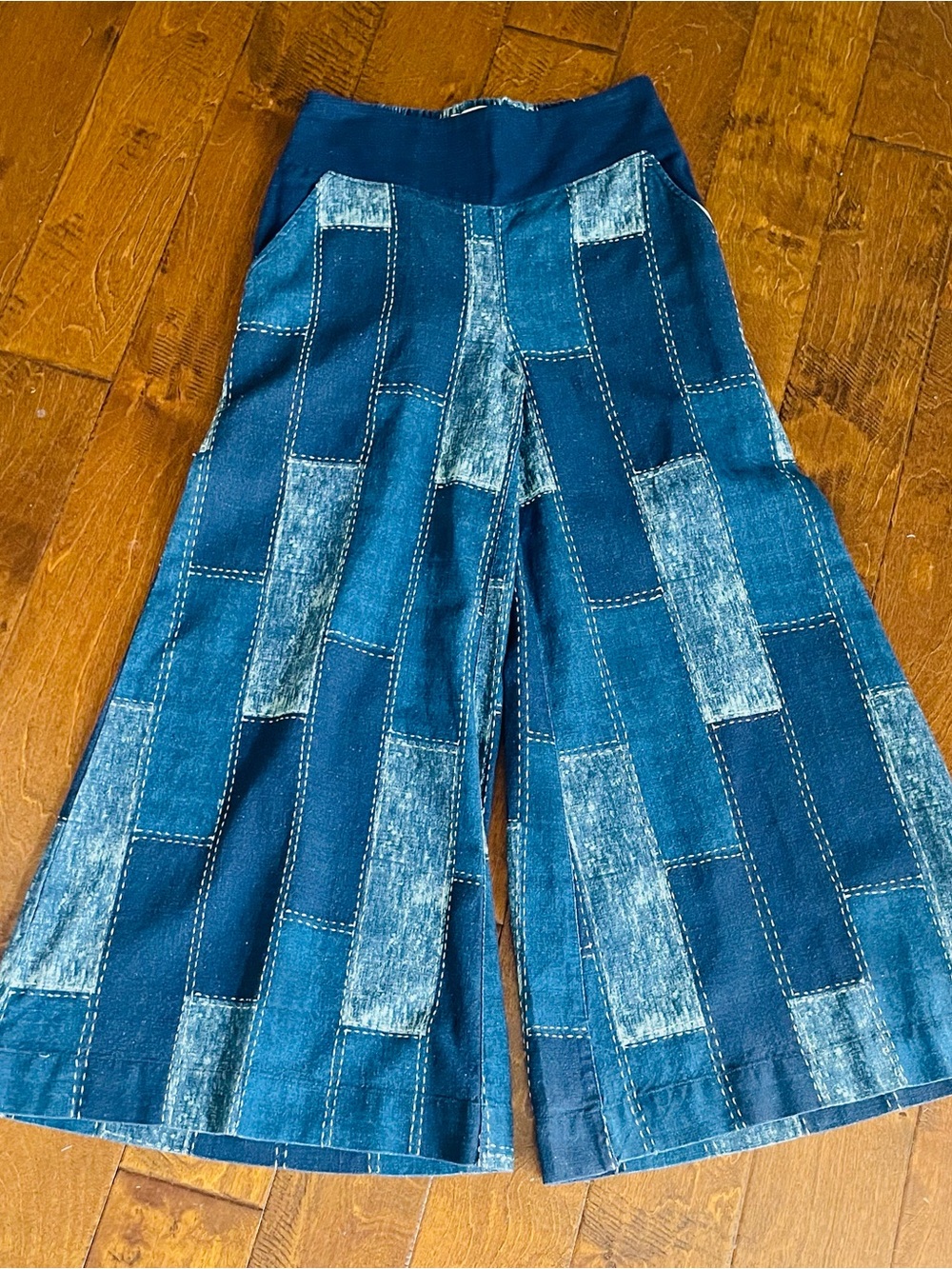 We The Free Blue Patchwork Wide-Leg Jeans NWOT